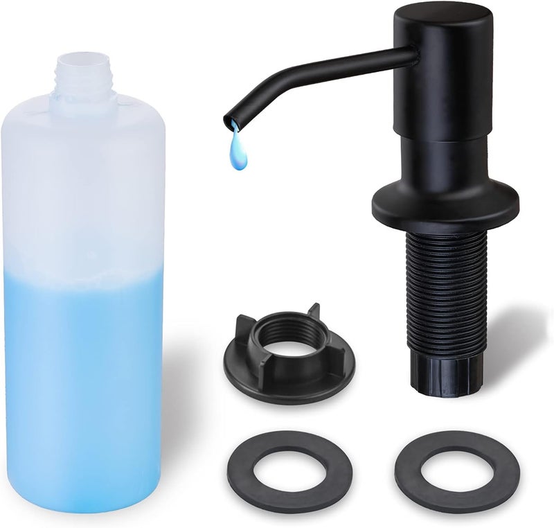 WEWE Built in Soap Dispenser for Kitchen Sink , Stainless Steel Matte Black in Counter soap Dispenser Refill from the Top 10oz Large Liquid Bottle | 3-inch reasonable arch nozzle, 360° Swivel, Pass over 50,000 pressing test, 304 Stainless Steel, fit most sink - Image 1