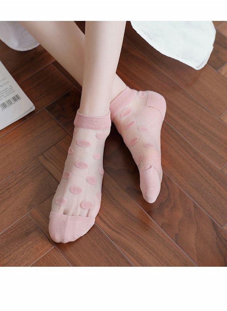 SYOSI Socks, Silk Socks, Summer Mesh Silk Socks, Pink Transparent Ankle Socks, Lace Sheer Sock, Elastic Ultrathin Short Silk Stockings, for Women and Girls, 5 Pairs  - Image 4