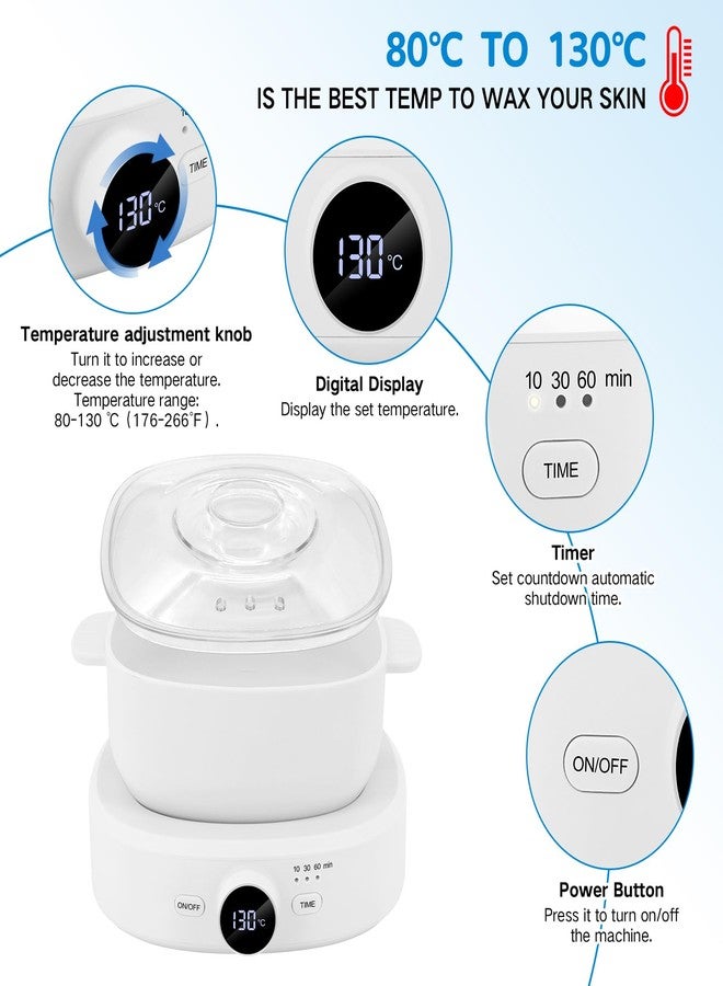 Moosec Wax Warmer for Hair Removal, Adjustable Temperature, Digital Display Professional Hot Wax Warmer Pot with Silicone Bowl, Timer setting，white - Image 2