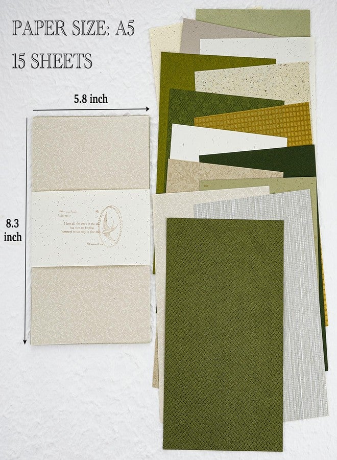 ARTSMONA 15 Sheets Textured Scrapbook Paper Assorted Set - Mixed Special Craft Paper for Scrapbooking Junk Journaling Supplies Bullet Journal Planner Collage Card Embellishments 5.8x8.3 Inch A5 (Forest Green) - Image 2