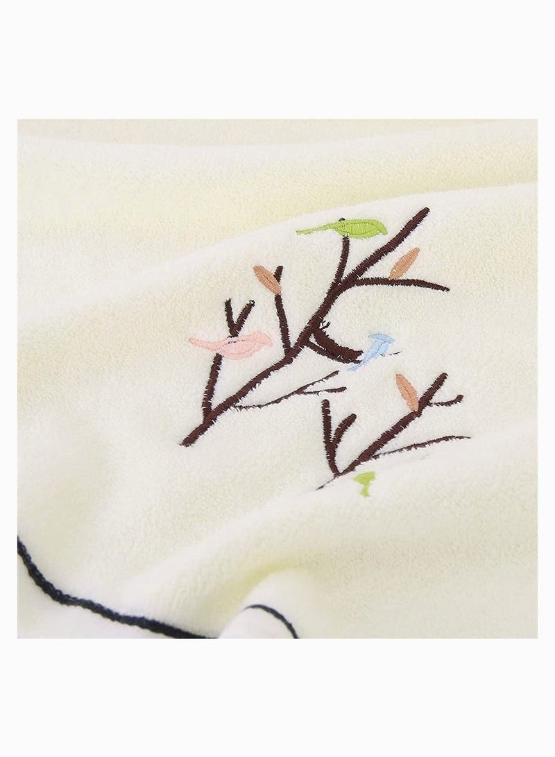 Face Towels SYOSI Bird And Tree Pattern Cotton Highly Absorbent Soft Luxury Towel For Bathroom Milky White 4 Pieces - Image 2