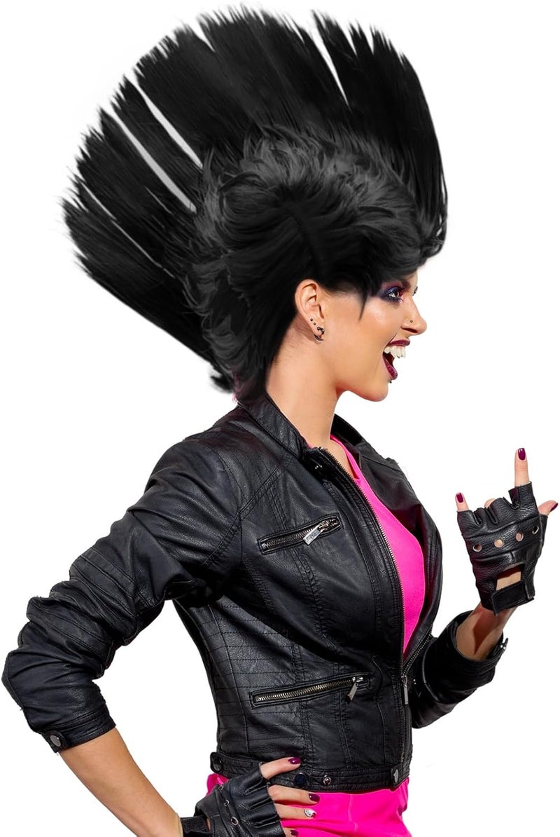 80s Street Punk Wig Heavy Metal Disco Black Wig Dress Up Wigs Rock Star Hard Rocker Costume Rocker Fancy Dress Accessories Halloween Fancy Costume Black