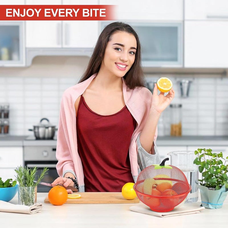 VIHANCO Stainless Steel Apple Shape Net Basket Fruit&Vegetable Basket with Net Cover Apple Shape Fruits Vegetables Basket for Kitchen Large Protective Counter Top Produce Cover - Image 4