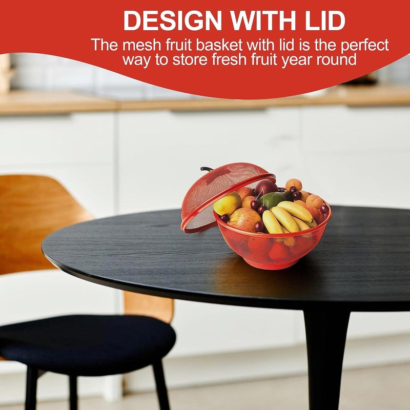 VIHANCO Stainless Steel Apple Shape Net Basket Fruit&Vegetable Basket with Net Cover Apple Shape Fruits Vegetables Basket for Kitchen Large Protective Counter Top Produce Cover - Image 5