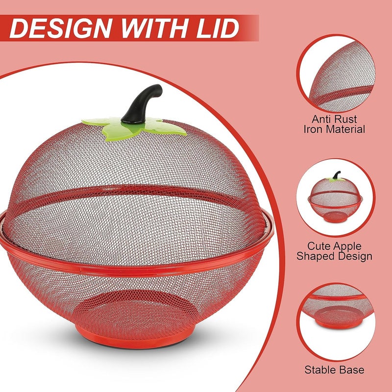 VIHANCO Stainless Steel Apple Shape Net Basket Fruit&Vegetable Basket with Net Cover Apple Shape Fruits Vegetables Basket for Kitchen Large Protective Counter Top Produce Cover - Image 3
