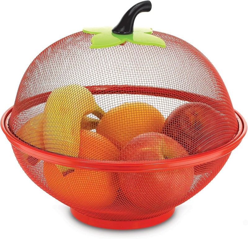 VIHANCO Stainless Steel Apple Shape Net Basket Fruit&Vegetable Basket with Net Cover Apple Shape Fruits Vegetables Basket for Kitchen Large Protective Counter Top Produce Cover - Image 1