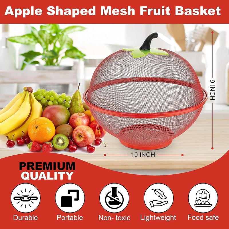 VIHANCO Stainless Steel Apple Shape Net Basket Fruit&Vegetable Basket with Net Cover Apple Shape Fruits Vegetables Basket for Kitchen Large Protective Counter Top Produce Cover - Image 2
