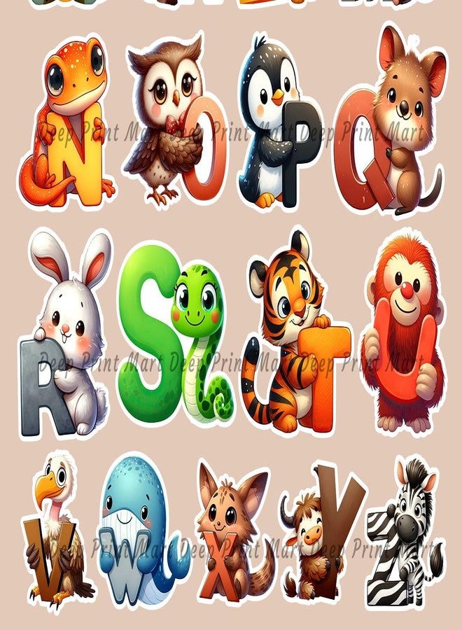 Deep Print Mart Alphabets Sticker with Animal Image for Baby & Kids Room - High Glossy Wall Stickers for Nursery and Toy Room Décor | Size 2 inch | - Image 3