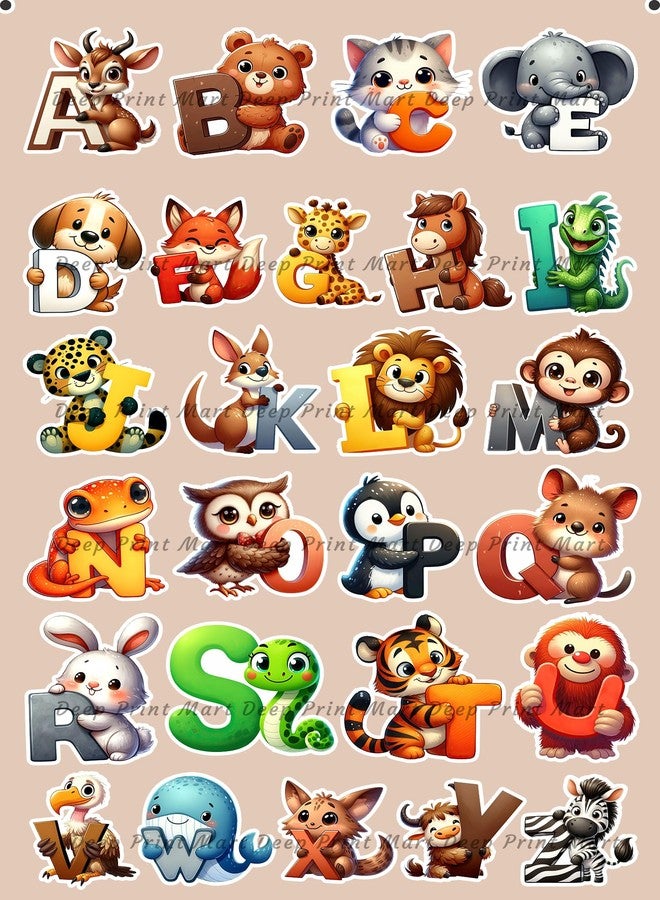 Deep Print Mart Alphabets Sticker with Animal Image for Baby & Kids Room - High Glossy Wall Stickers for Nursery and Toy Room Décor | Size 2 inch | - Image 1