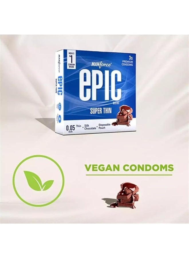 Manforce Epic Desire | Super Thin, Silk Chocolate Flavoured Condoms for Men, 3 Pcs| With Disposable Pouch| Vegan | No Hard Chemicals| Super Thin| Lubricated Latex Condoms - Image 3