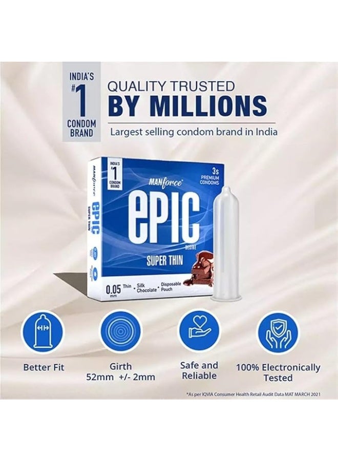Manforce Epic Desire | Super Thin, Silk Chocolate Flavoured Condoms for Men, 3 Pcs| With Disposable Pouch| Vegan | No Hard Chemicals| Super Thin| Lubricated Latex Condoms - Image 2