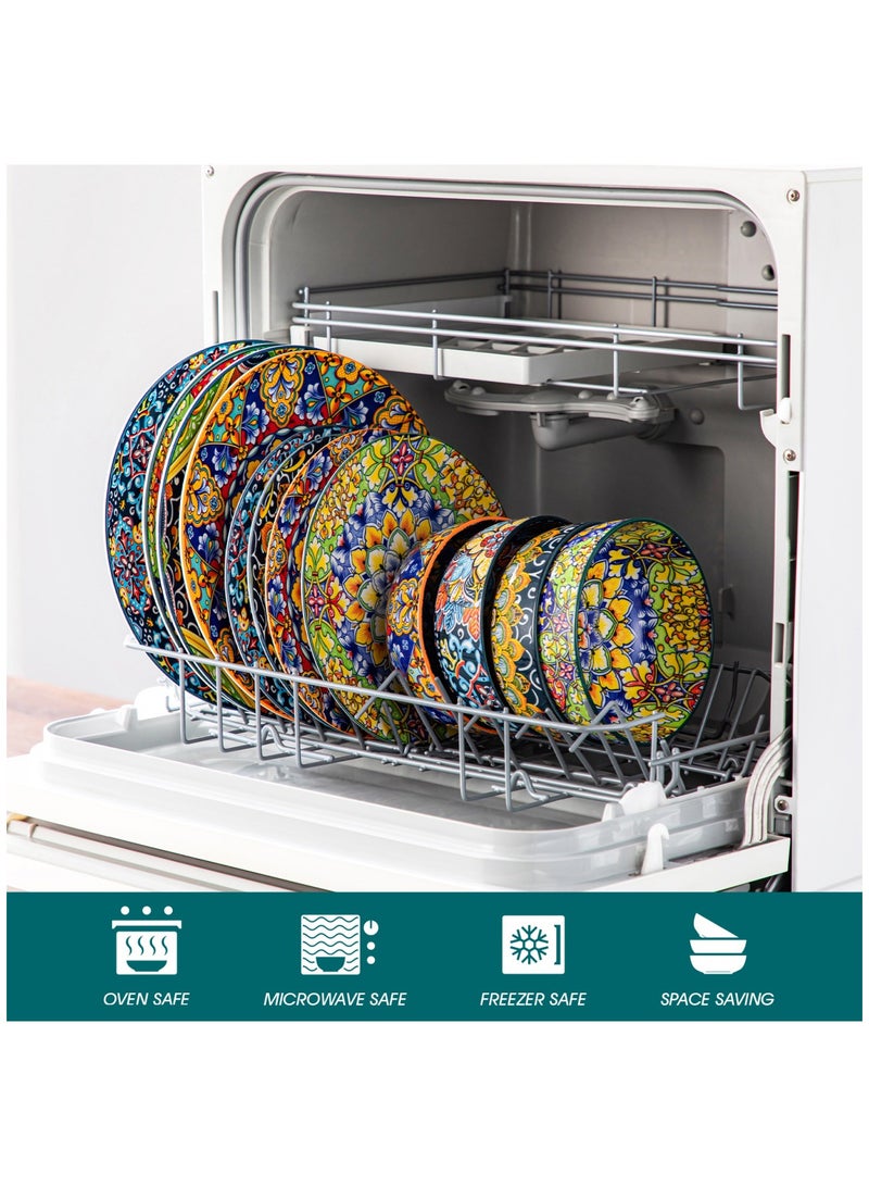 مجموعة أدوات طعام فخارية من 12 قطعة ل4 أشخاص، تشمل 4 قطع أطباق عشاء، 4 قطع أطباق حلوى و4 قطع أوعية، طراز بوهيمي - Image 3