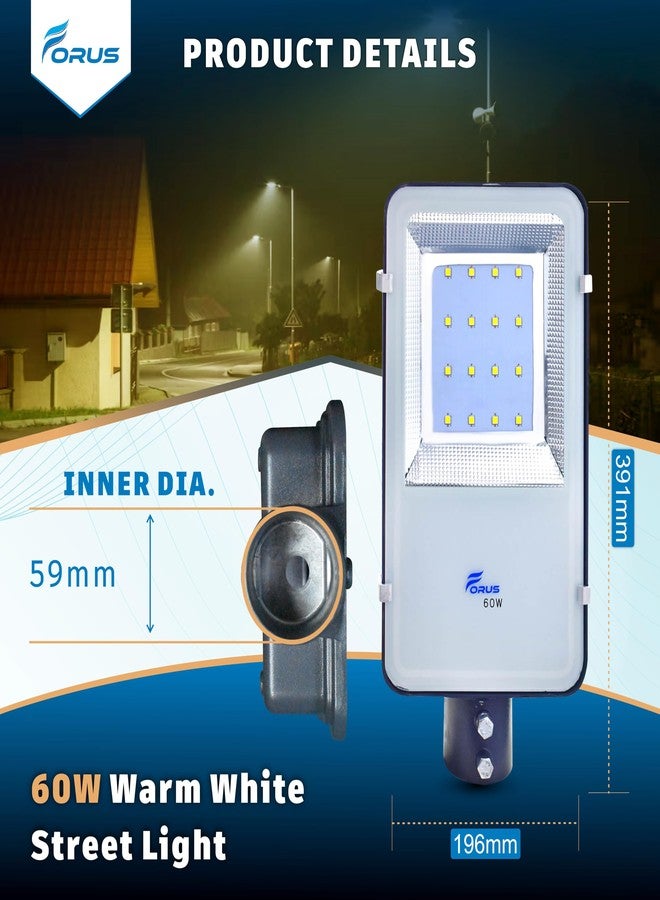 Forus 60W LED Street Light Warm White - IP66 Waterproof Outdoor Lighting Fixture, Energy Efficient Road Lamp with 5-Year Warranty for Street, Garden, Parking Lot, Highway, Backyard - 1PC - Image 5