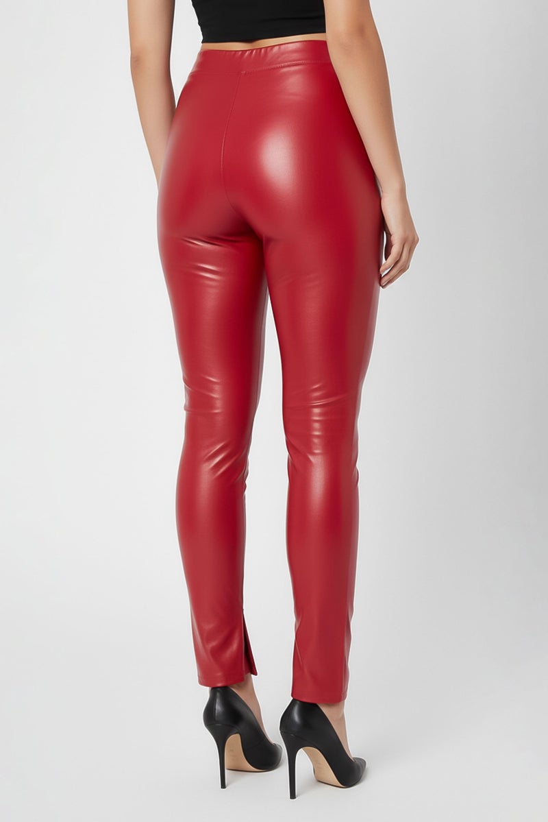 Michael Kors سروال ليجنز جلد صناعي للنساء، أحمر داكن - Image 4