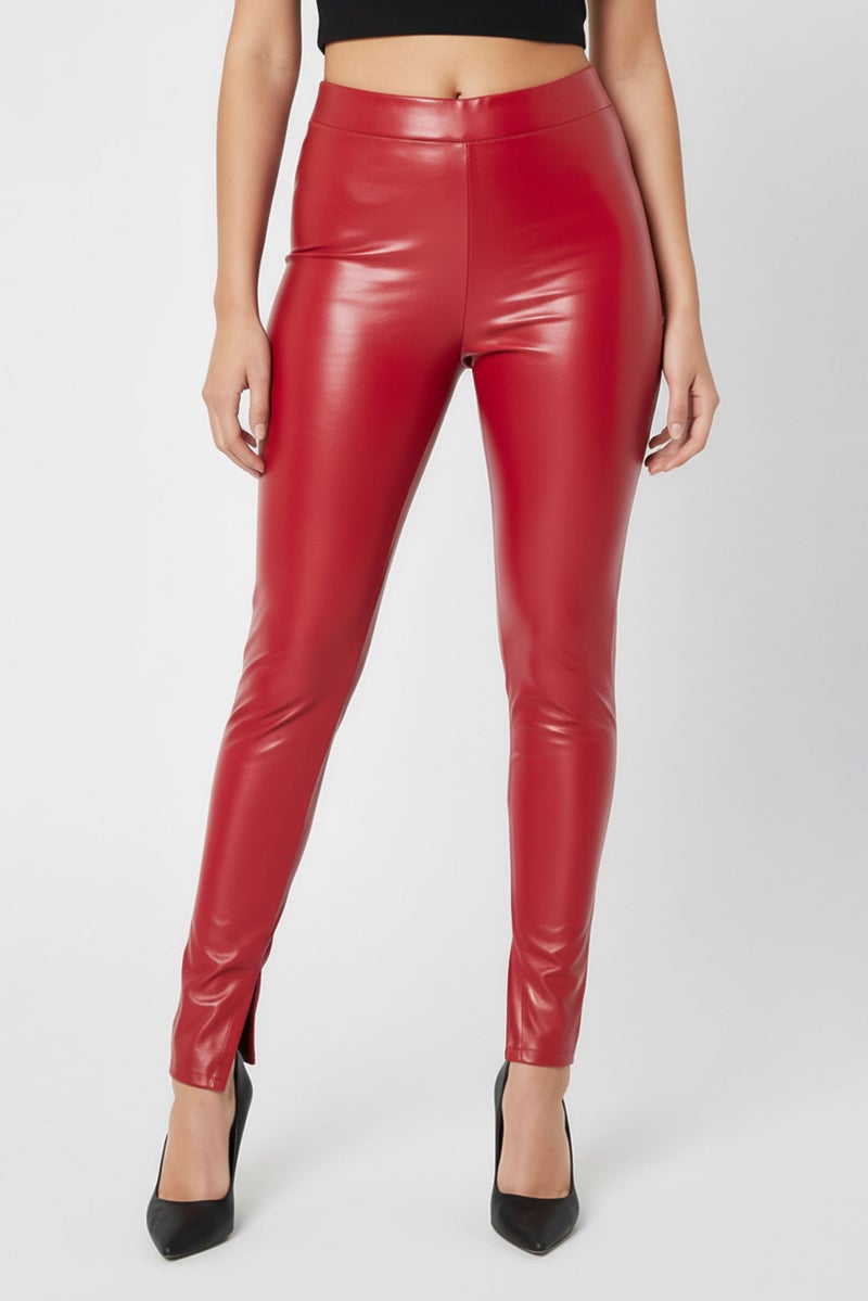 Michael Kors سروال ليجنز جلد صناعي للنساء، أحمر داكن - Image 2