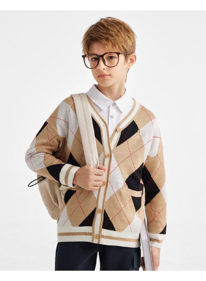 Hush Puppies Unisex Children's Open-front Sweater, Autumn/winter Academic Style Knitwear, Casual Kids' Sweater, Family Matching Chinese New Year Outfit - Image 1