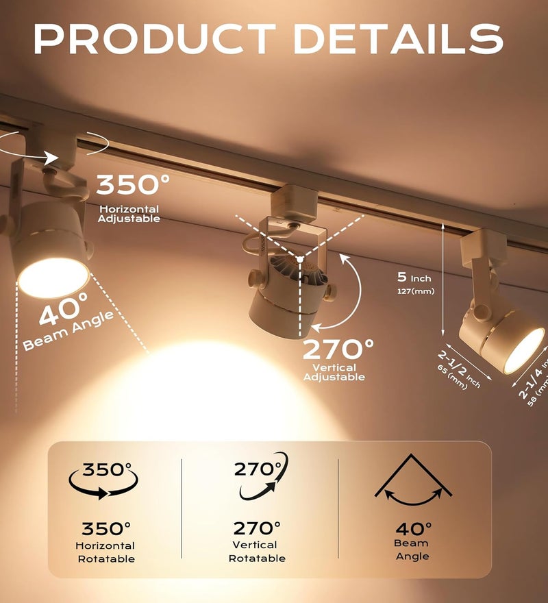 CLOUDY BAY 8W 4000K Cool White Dimmable LED Track Light Head,CRI90+ True Color Rendering Adjustable Tilt Angle Track Lighting Fixture,40° Angle for Accent Retail,White Finish,Halo Type- Pack of 6 - Image 4