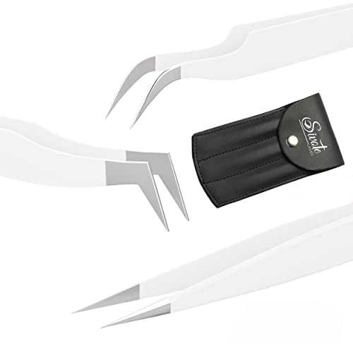 SIVOTE Lash Tweezers for Eyelash Extensions, Hand Calibrated Straight & Curved Tip, Pack of 3, White - Image 1