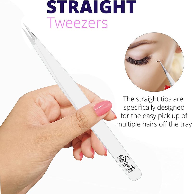 SIVOTE Lash Tweezers for Eyelash Extensions, Hand Calibrated Straight & Curved Tip, Pack of 3, White - Image 3