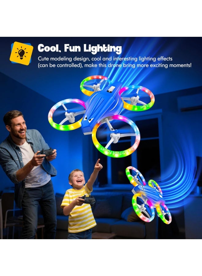 LBMT Drones Toys for Kids with Two Batteries,Indoor Outdoor Mini Quadcopter Toy with Cool Light and Fancy LED & Altitude Hold, RC Drone Toys with Propeller Protection, Children's Flying Toys with 360°Flips, Altitude-Hold, Self-Rotation, Headless Mode, 3 Speed Modes, One-Click Take-off/Landing,Birthday Gift for Boys Girls and Beginners - Image 2