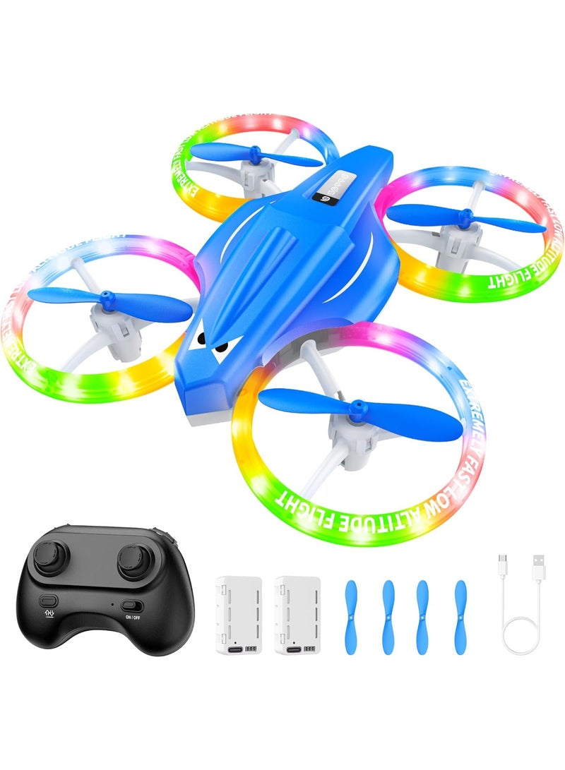 LBMT Drones Toys for Kids with Two Batteries,Indoor Outdoor Mini Quadcopter Toy with Cool Light and Fancy LED & Altitude Hold, RC Drone Toys with Propeller Protection, Children's Flying Toys with 360°Flips, Altitude-Hold, Self-Rotation, Headless Mode, 3 Speed Modes, One-Click Take-off/Landing,Birthday Gift for Boys Girls and Beginners - Image 1
