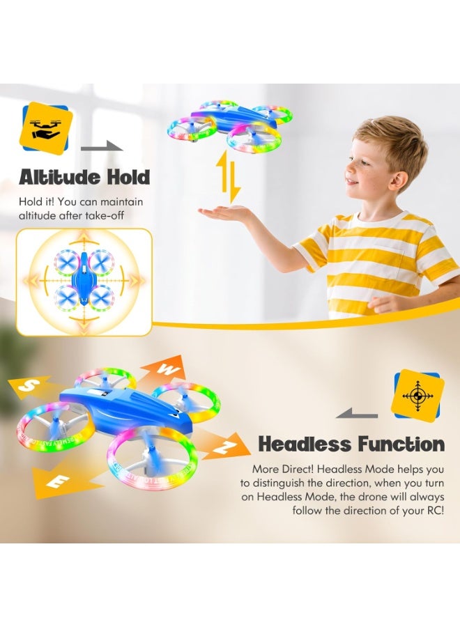 LBMT Drones Toys for Kids with Two Batteries,Indoor Outdoor Mini Quadcopter Toy with Cool Light and Fancy LED & Altitude Hold, RC Drone Toys with Propeller Protection, Children's Flying Toys with 360°Flips, Altitude-Hold, Self-Rotation, Headless Mode, 3 Speed Modes, One-Click Take-off/Landing,Birthday Gift for Boys Girls and Beginners - Image 3