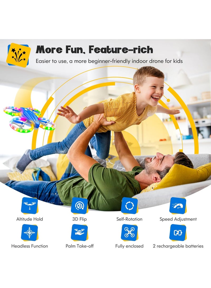 LBMT Drones Toys for Kids with Two Batteries,Indoor Outdoor Mini Quadcopter Toy with Cool Light and Fancy LED & Altitude Hold, RC Drone Toys with Propeller Protection, Children's Flying Toys with 360°Flips, Altitude-Hold, Self-Rotation, Headless Mode, 3 Speed Modes, One-Click Take-off/Landing,Birthday Gift for Boys Girls and Beginners - Image 4