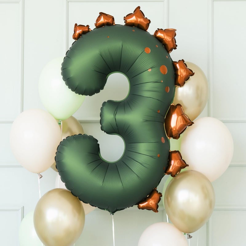 PartyDeco Dinosaur Number 3 Balloon PartyDeco 36 Inch Three Rex Balloons 3 Years Old Birthday Decorations Boy Dinosaur Third Birthday Party Supplies - Image 2