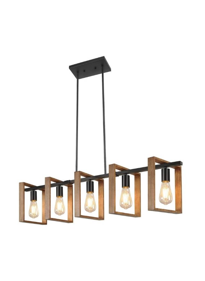 A F N Lighting A F N LIGHTINGS 5-Light Farmhouse Kitchen Island Light, Black Modern Pendant Light Fixture, Rustic Wood Chandelier for Dining Room, Adjustable Height Ceiling Lamp, Industrial Farmhouse Lighting  - Image 1