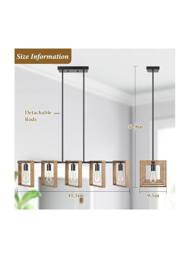 A F N Lighting A F N LIGHTINGS 5-Light Farmhouse Kitchen Island Light, Black Modern Pendant Light Fixture, Rustic Wood Chandelier for Dining Room, Adjustable Height Ceiling Lamp, Industrial Farmhouse Lighting  - Image 2