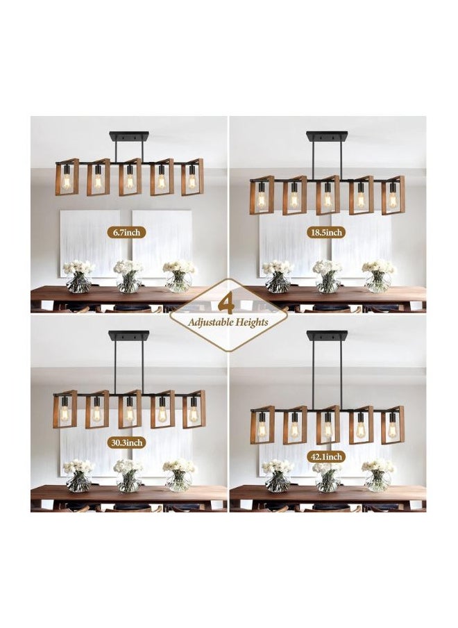 A F N Lighting A F N LIGHTINGS 5-Light Farmhouse Kitchen Island Light, Black Modern Pendant Light Fixture, Rustic Wood Chandelier for Dining Room, Adjustable Height Ceiling Lamp, Industrial Farmhouse Lighting  - Image 3