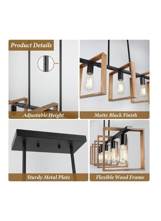 A F N Lighting A F N LIGHTINGS 5-Light Farmhouse Kitchen Island Light, Black Modern Pendant Light Fixture, Rustic Wood Chandelier for Dining Room, Adjustable Height Ceiling Lamp, Industrial Farmhouse Lighting  - Image 4