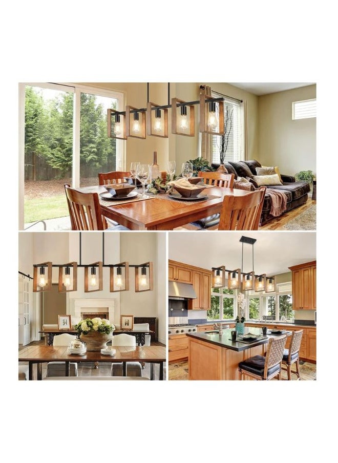 A F N Lighting A F N LIGHTINGS 5-Light Farmhouse Kitchen Island Light, Black Modern Pendant Light Fixture, Rustic Wood Chandelier for Dining Room, Adjustable Height Ceiling Lamp, Industrial Farmhouse Lighting  - Image 5