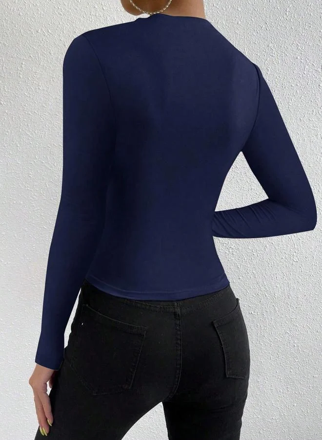 Take Two Navy Blue Ruched Long Sleeve Top