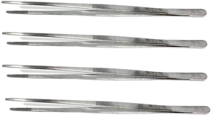 Set of 4 Thumb Tweezer Mulipurpose Forceps 12in. Blunt Serrated Tips Stainless Steel