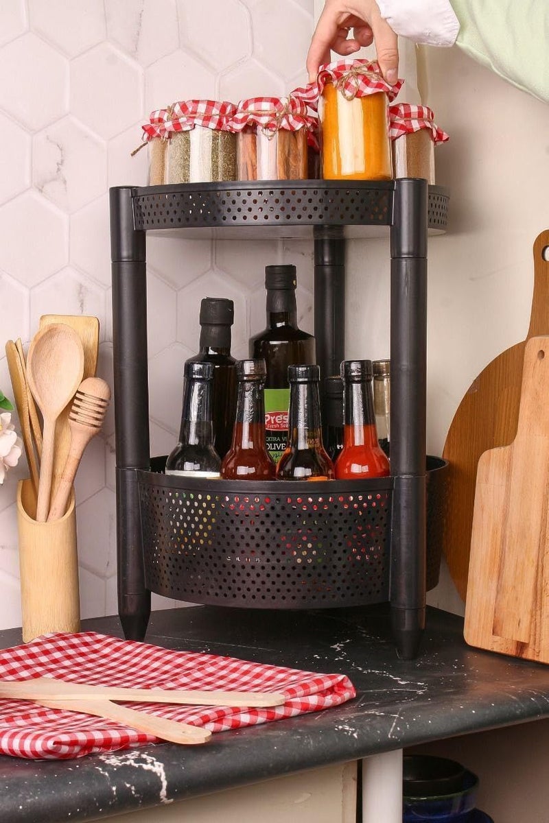 Turbo Circular Storage with Perforated Pattern (Circular Base) (Black, 2 Tiers) - Image 1