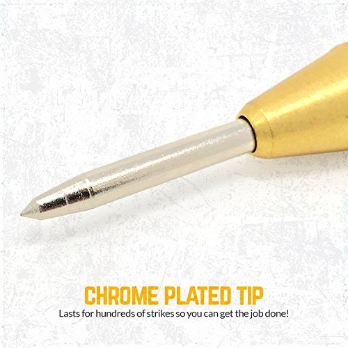 SANDOR Forge Industrial Automatic Center Punch - 5 inch Brass Spring Loaded Hole with Adjustable Tension, Hand Tool for Metal or Wood Pack of 2 - Image 2