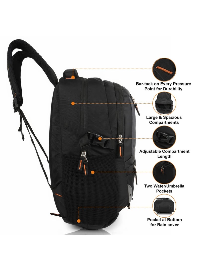 هاف مون Half Moon 35L Water Resistant 17.3" Laptop Bag for Men/Bagpacker Bag for Man| Office Bag for Mens Bag for Women with Padded Laptop Compartment | Spacious & Multiple Pockets (Black) - Image 2