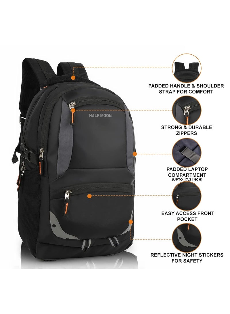 هاف مون Half Moon 35L Water Resistant 17.3" Laptop Bag for Men/Bagpacker Bag for Man| Office Bag for Mens Bag for Women with Padded Laptop Compartment | Spacious & Multiple Pockets (Black) - Image 5