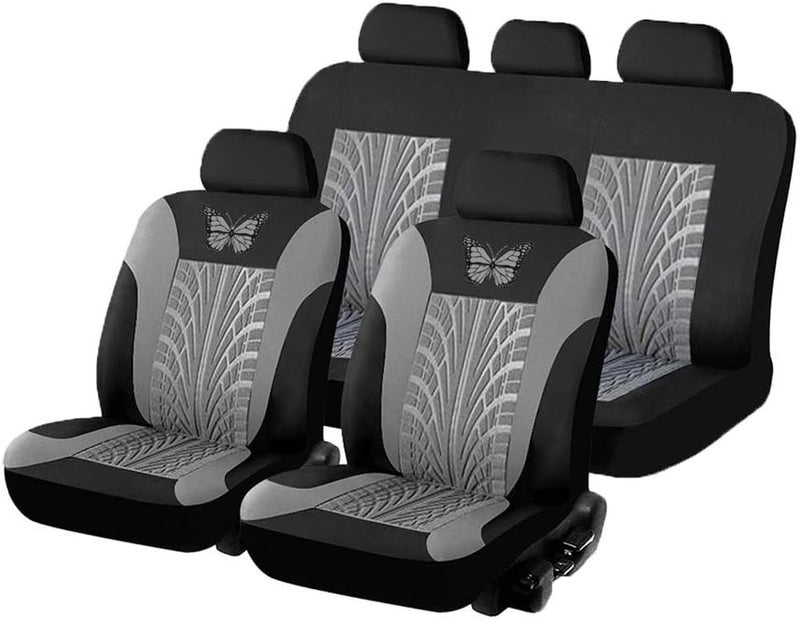 Carrfan Car Seat Cover Full Set, Grey Universal Butterfly Pattern Embroidery Auto Seat Cover Set - Image 1