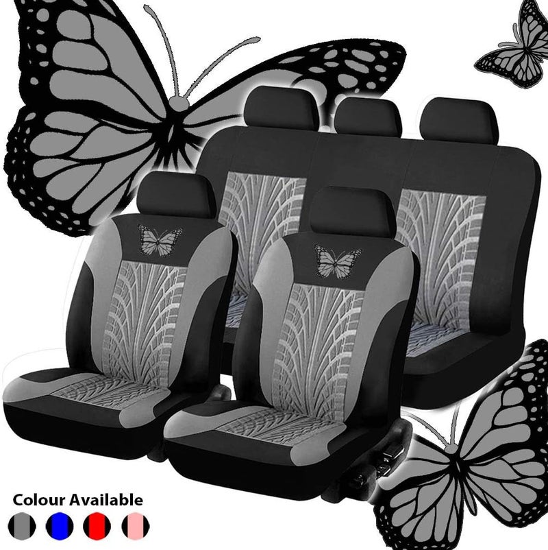 Carrfan Car Seat Cover Full Set, Grey Universal Butterfly Pattern Embroidery Auto Seat Cover Set - Image 2