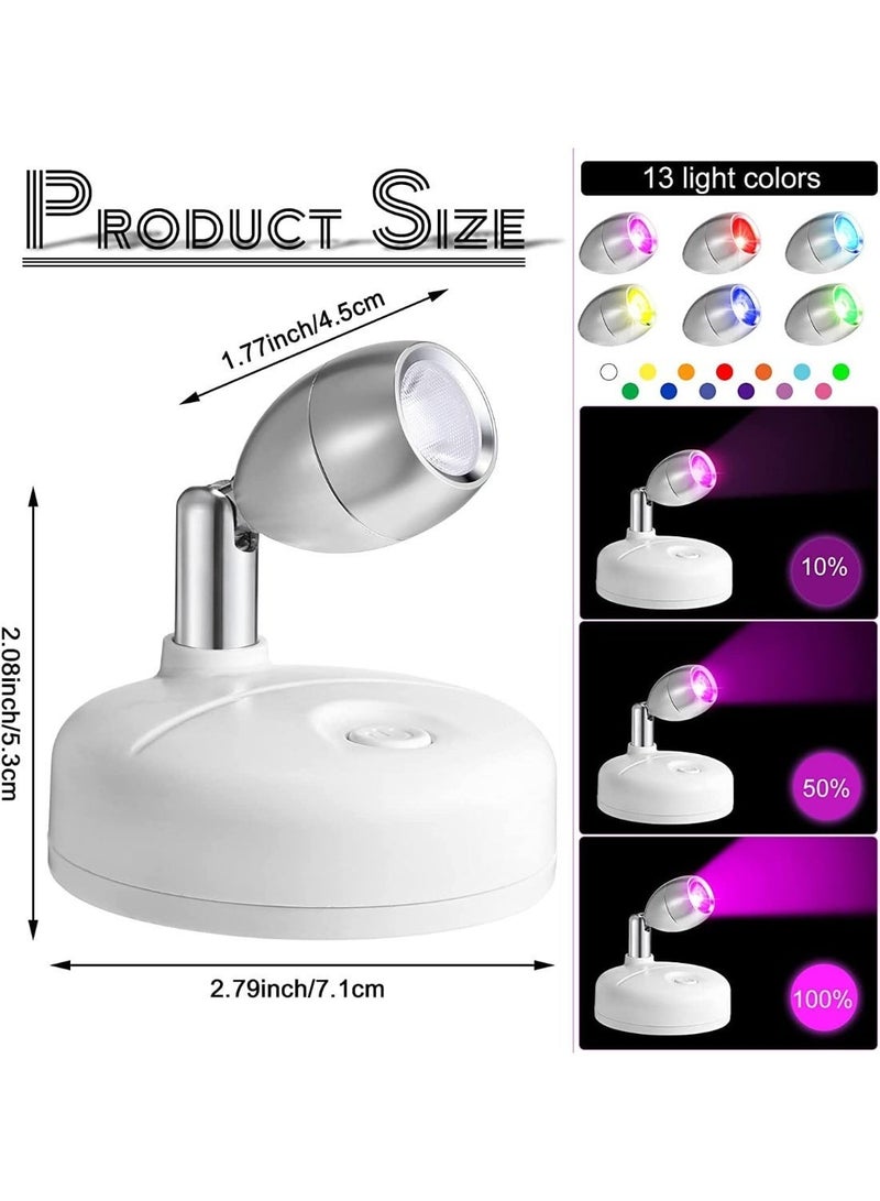 فورتي مصباحان LED لاسلكيان مع جهاز تحكم عن بعد، مصابيح RGB تعمل بالبطارية، مصابيح فنية داخلية للوحات الفنية، مصباح صغير متغير الألوان للصور، مصباح جداري صغير مع مؤقت ومخفت إضاءة، مناسب للممرات والخزائن وغرف النوم (أبيض) - Image 3