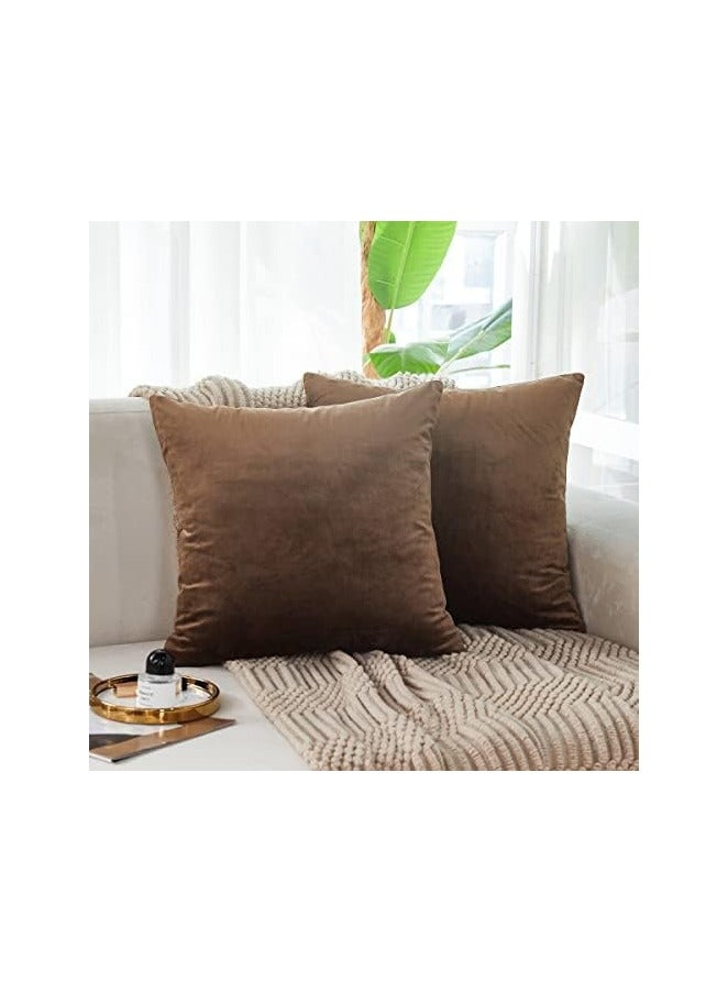 Soft Thick Velvet Throw Pillow Covers Decorative Square Cushion Cover For Couch Sofa Bedroom Living Room - set of 2 Pieces Brown 30 x 30 CM - Image 1
