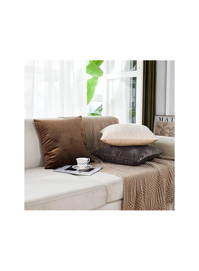 Soft Thick Velvet Throw Pillow Covers Decorative Square Cushion Cover For Couch Sofa Bedroom Living Room - set of 2 Pieces Brown 30 x 30 CM - Image 2
