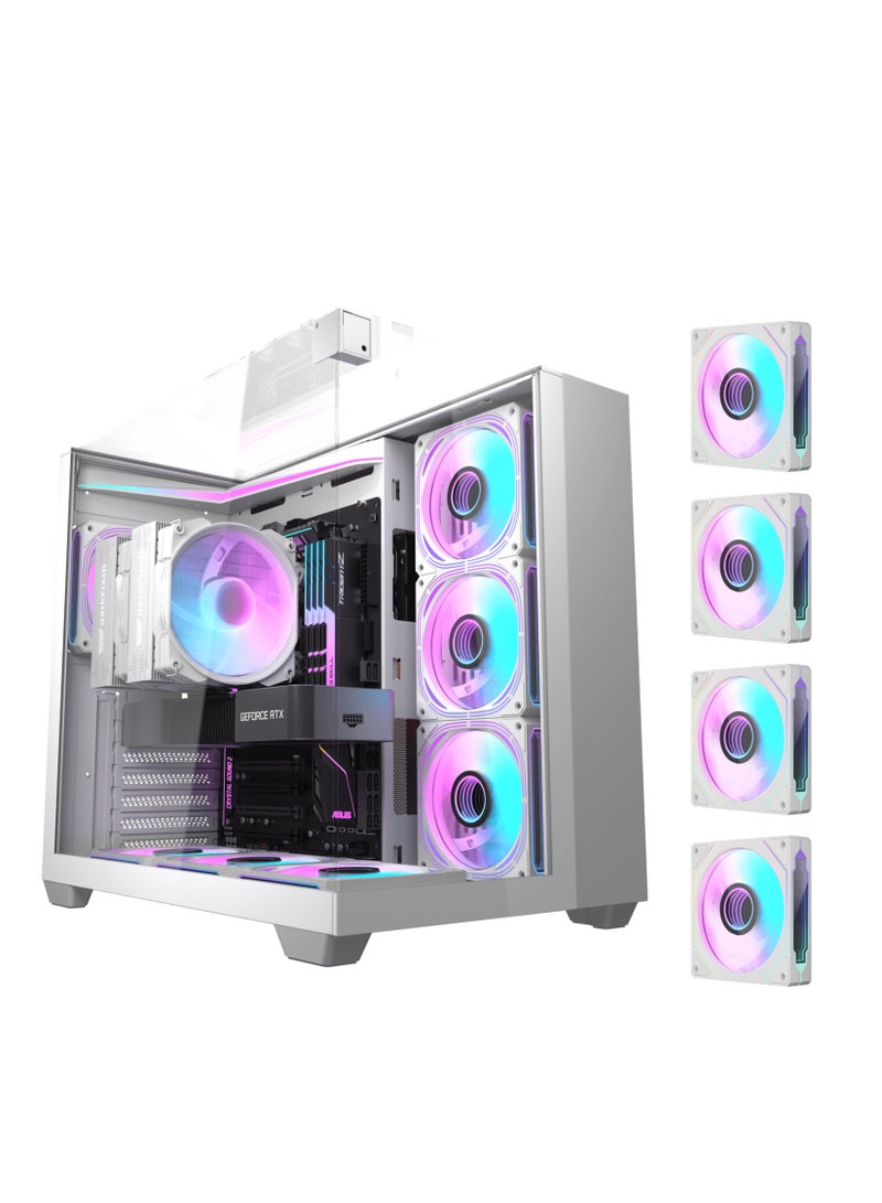 aigo Darkflash TH285 ATX/M-ATX/MINI-ITX Three Side Tempered Glass Gaming PC Case with 4*120 ARGB Pre-Installed Fans & LED Light Strip, Supports 360mm Radiator, USB 3.0 Port, 3*SSD/2*HDD PC Case- White - Image 1