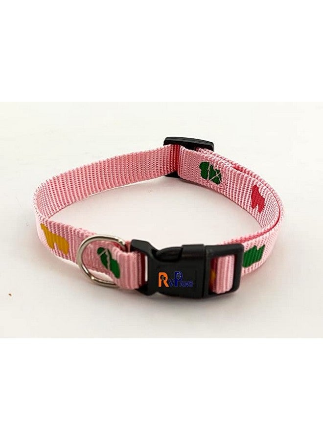 طوق ومقود للكلاب 15 مم مطبوع عليه طوق نايلون قابل للتعديل مع مقود سريع الفك ومجموعة طوق قابلة للتنفس مناسبة للكلاب والقطط (وردي) - Image 3