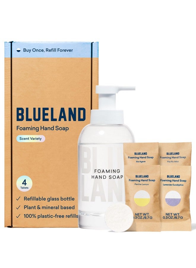 BLUELAND Hand Soap Starter Set - 1 Refillable Glass Foaming Hand Soap Container + 4 Tablets Refills, Variety Scents, Eco-Friendly Products & Cleaning Supplies,4 x 9 Fl oz Bottles (36 Fl oz Total) - Image 1