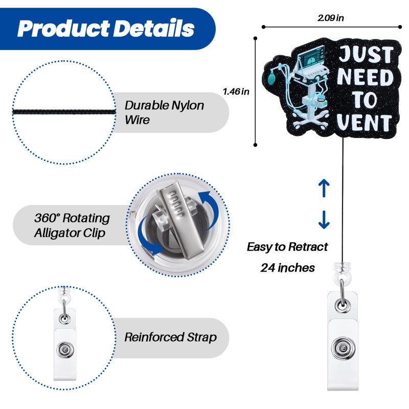 BVIIE Just Need to Vent Funny Inhaler Badge Reel, Retractable ID Card Badge Holders, Medical Badge Clip for ICU Nurse ED ER Respiratory Therapy RT Intensivist Anesthesiologist CRNA Resident Physician - Image 2