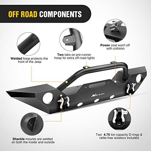 Nilight Front Bumper Compatible for 2007 2008 2009 2010 2011 2012 2013 2014 2015 2016 2017 2018 Jeep Wrangler JK/JKU Rock Crawler Fog Lights Hole Winch Plate - Image 3