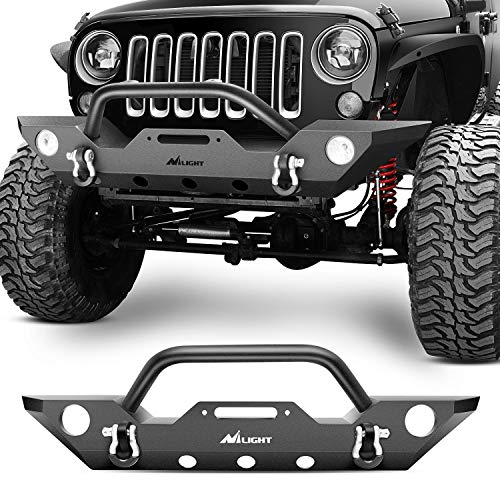 Nilight Front Bumper Compatible for 2007 2008 2009 2010 2011 2012 2013 2014 2015 2016 2017 2018 Jeep Wrangler JK/JKU Rock Crawler Fog Lights Hole Winch Plate - Image 1